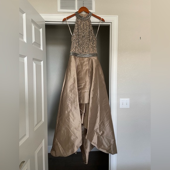 Beaded Halter Top with High Low Skirt Formal Dress - Picture 1 of 6